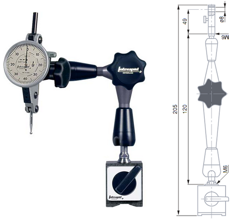 Small magnet tripod INTERAPID with articulated arm, full length