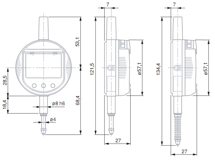 Dimensions of electronic indicators TESA DIGICO 205, 305