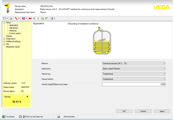 Indicating and adjustment device PACTware software and VEGA DTM collection