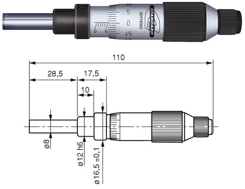 Analog meter micrometers STANDARD GAGE (Micrometric heads with non-rotating spindle)